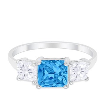 Princess Cut Engagement Ring Simulated Blue Topaz CZ 925 Sterling Silver